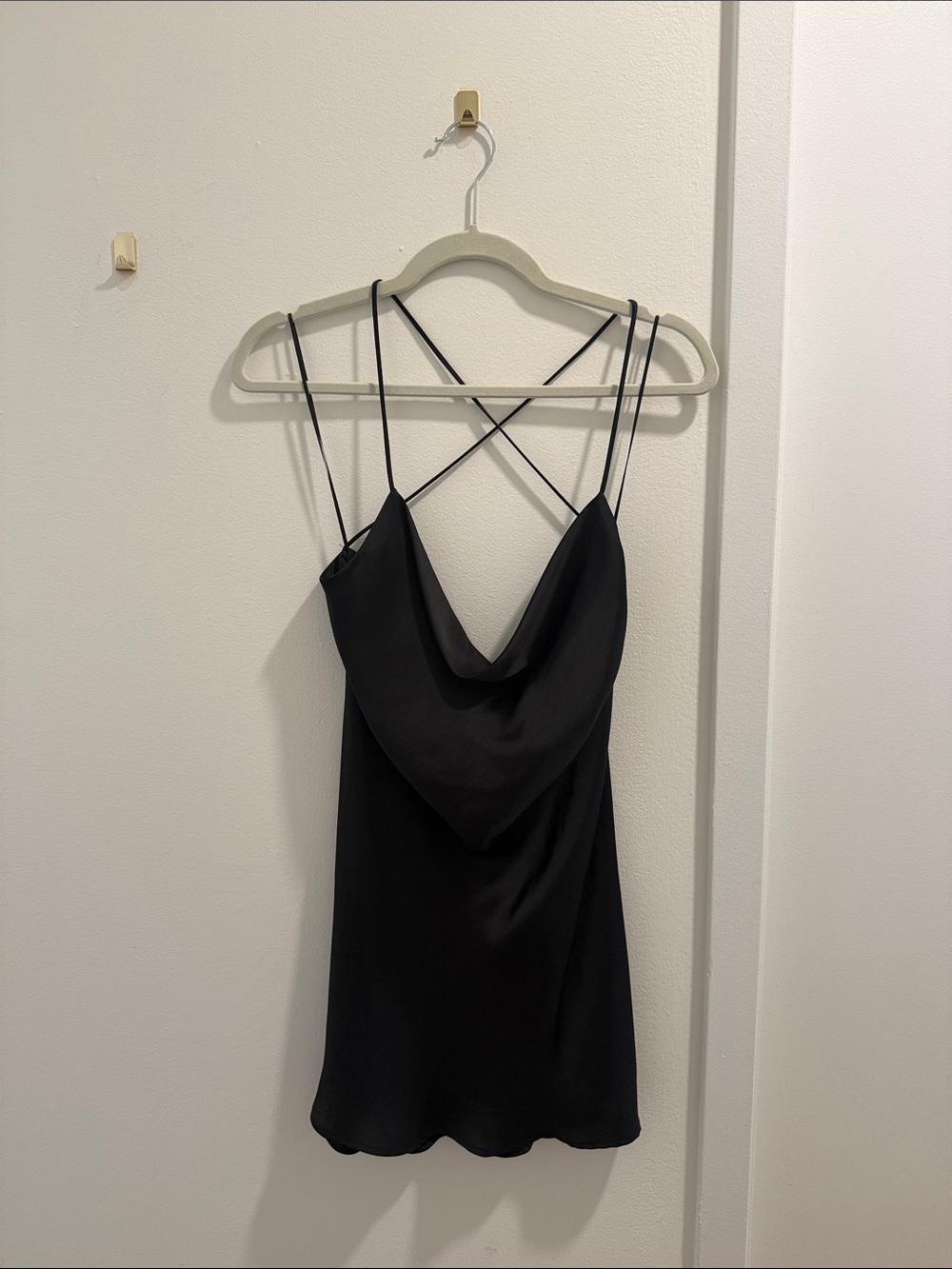 Zara Black Mini Slip Dress with Cris’s Cross Straps and Cowl Neck